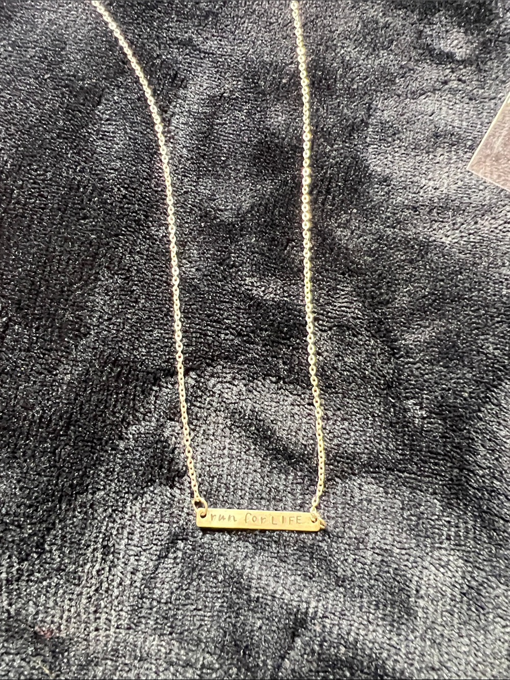 Gold toneBar Pendant Necklace - 'Run For Life' Inspirational Jewelry